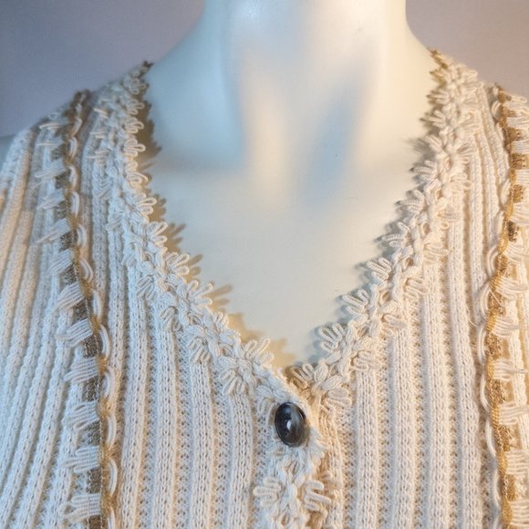 Yesemar Womens Medium Knit Top Sleeveless Cream Organic Cotton Boho Crochet - Picture 5 of 9